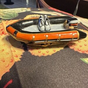 Vintage Limoges Hand Painted Fishing Boat Trinket Box